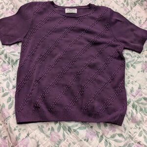 Alfred Dunner Petite Small Dark Purple Knot Short Sleeve With Shoulder Pads